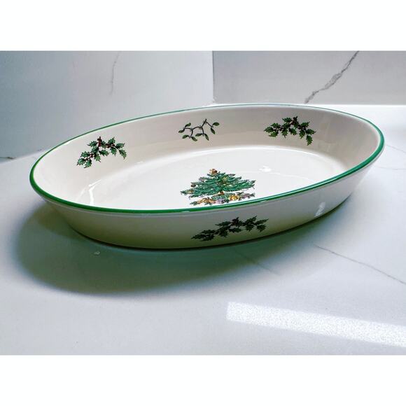 Spode Christmas Tree 11" Oval Serving Bowl Oven to Table Made in England - Picture 2 of 7